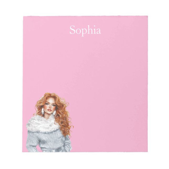 Bloco De Notas Suéter Prateado Rosa Cabelo Vermelho Feminino (Frente)