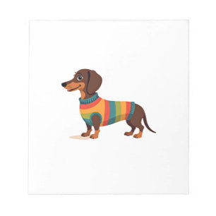 Bloco De Notas Suéter Vintage Arco-íris Dachshund Cachorro Fofo I