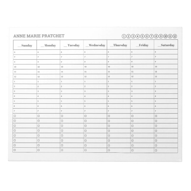 Bloco De Notas SUNDAY Iniciar Tarefas de Programação de Compromis (Frente)