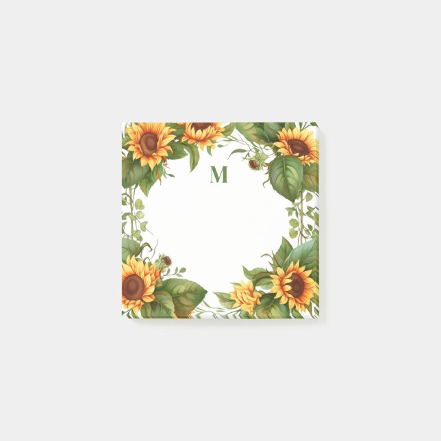 Bloco De Notas Sunflower Monogram Watercolor (Frente)