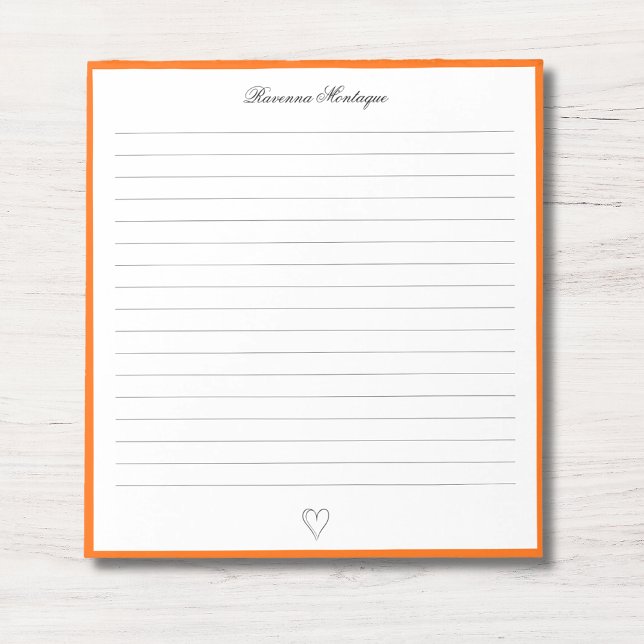 Bloco De Notas Sunset Orange Border and Heart Custom Script Lined (Criador carregado)