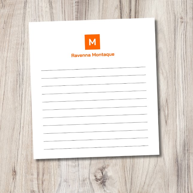 Bloco De Notas Sunset Orange Modern Lined Chic Trendy Monogram  (Criador carregado)