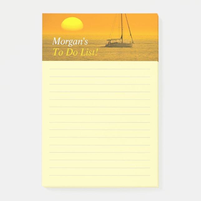 Bloco De Notas Sunset Sailing Boat, DIY Name Message, Ruled Lines (Frente)