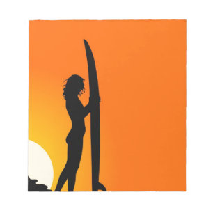 Bloco De Notas Surfista Sunset Girl com surfboard