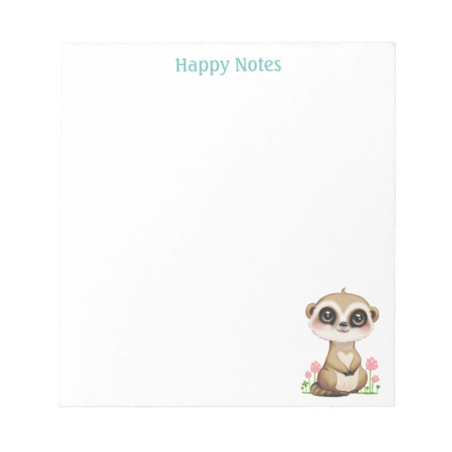 Bloco De Notas Suricata Fofa e Flores Personalizadas (Frente)