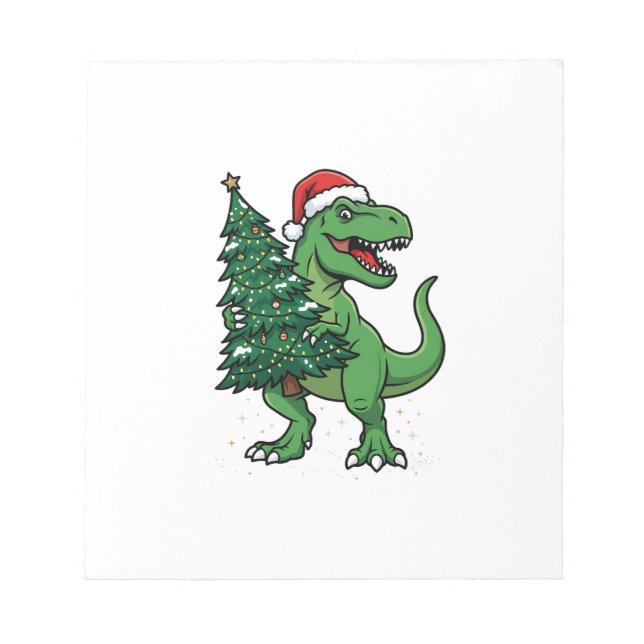 Bloco De Notas T-Rex de Natal Carregando Árvore de Natal (Frente)
