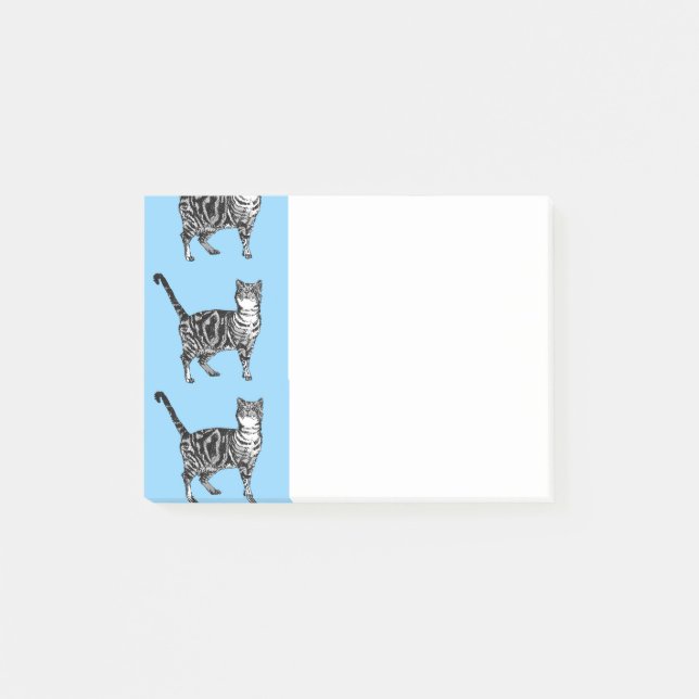 Bloco De Notas Tabby Cat Pattern Blue cats Postam Notas (Frente)