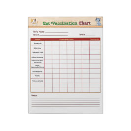 Bloco De Notas Tabela de Vacinação de Gatos
