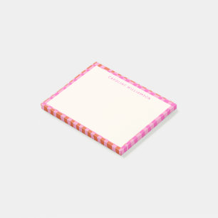 Bloco De Notas Tabuleiro de Xadrez Abstrato Rosa Laranja Nome Per