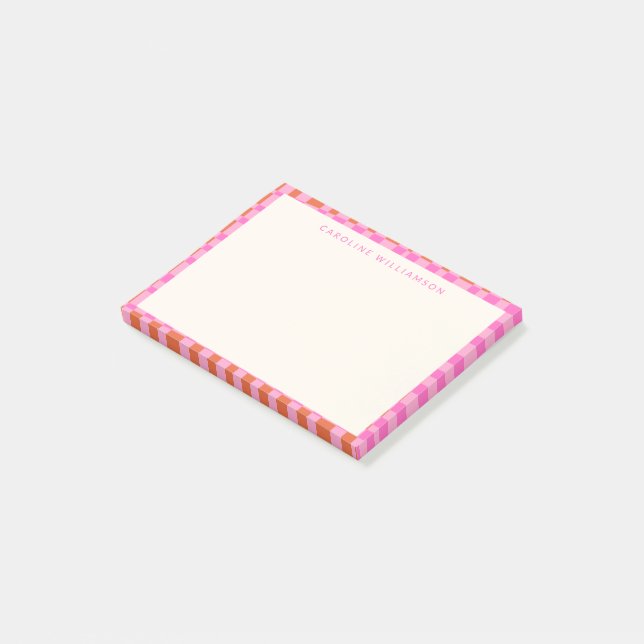 Bloco De Notas Tabuleiro de Xadrez Abstrato Rosa Laranja Nome Per (Inclinado)