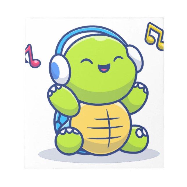 Bloco De Notas Tartaruga Fofa Ouvindo Música Com Fone de Ouvido (Frente)