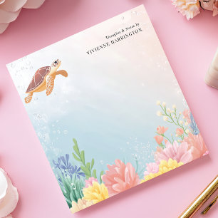 Bloco De Notas Tartaruga Marinha Aquarela Coral Personalizada