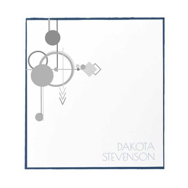 Bloco De Notas Tatuagens Arte Linear | Marca Personalizada Azul M (Frente)