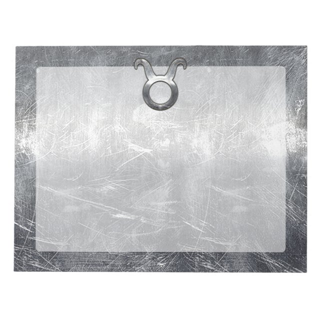 Bloco De Notas Taurus Zodiac Sinal Grunge Estilo Prateado (Frente)