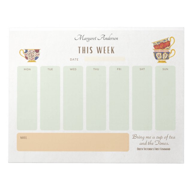 Bloco De Notas Tea Drinker Personalizado Planejador de Estilo Vit (Frente)