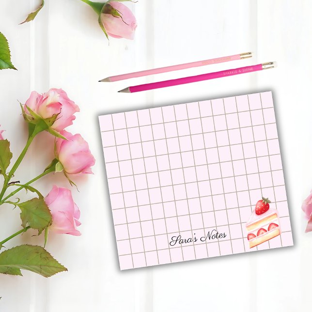 Bloco De Notas Tea Time Strawberry Cake – Personalized Grid Stick (Criador carregado)