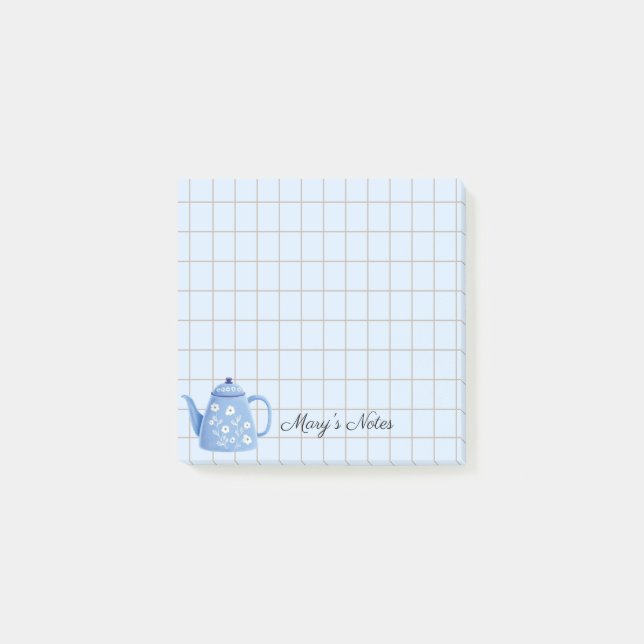 Bloco De Notas Tea Time Teapot – Personalized Grid Sticky Notes (Frente)