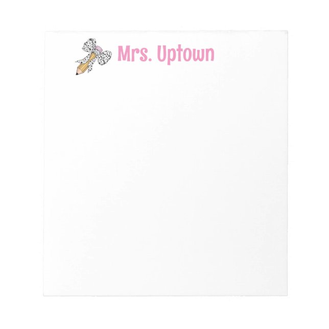 Bloco De Notas Teacher appreciation personalized pencil with bow (Frente)