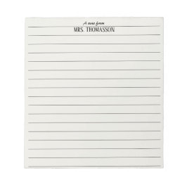 Bloco De Notas Teacher Notepad lined paper with "a note from" 