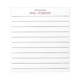 Bloco De Notas teacher Notepads Simple lined paper "a note from"