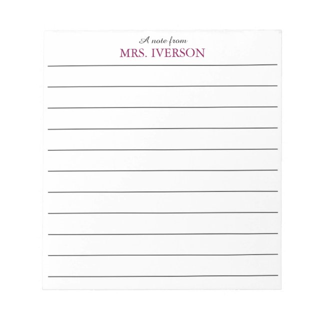 Bloco De Notas teacher Notepads Simple lined paper "a note from" (Frente)