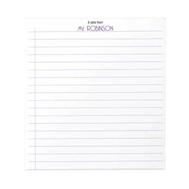 Bloco De Notas Teacher & Student Lined Paper “A Note From” Notepa (Frente)