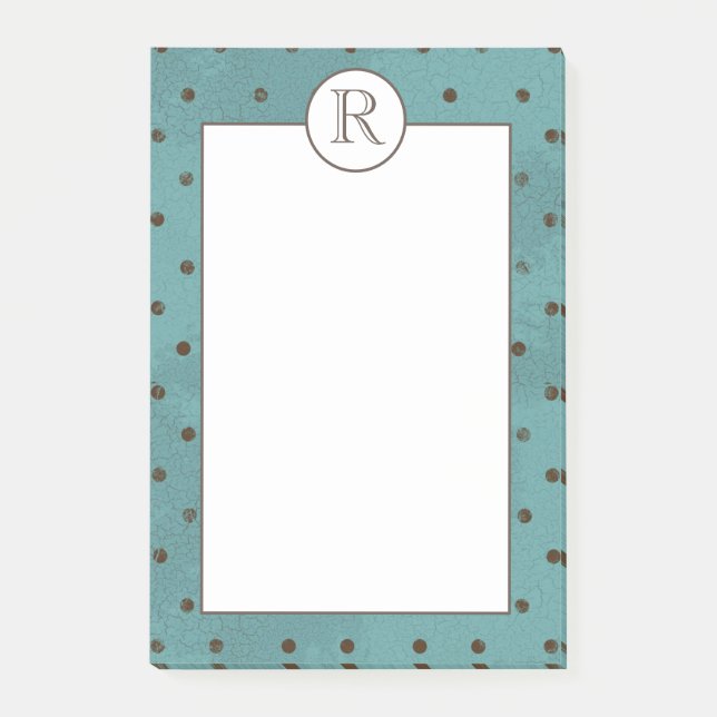 Bloco De Notas Teal angustiado monograma com pontos castanhos (Frente)