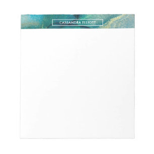 Bloco De Notas Teal, Aqua e Dourada Tinta Álcool Abstrato de Arte
