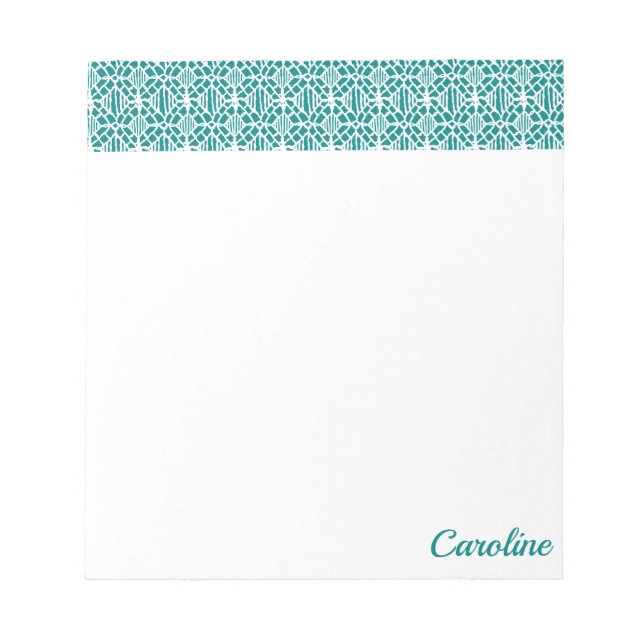 Bloco De Notas Teal Com Padrão De Lace De Crochet Branco (Frente)
