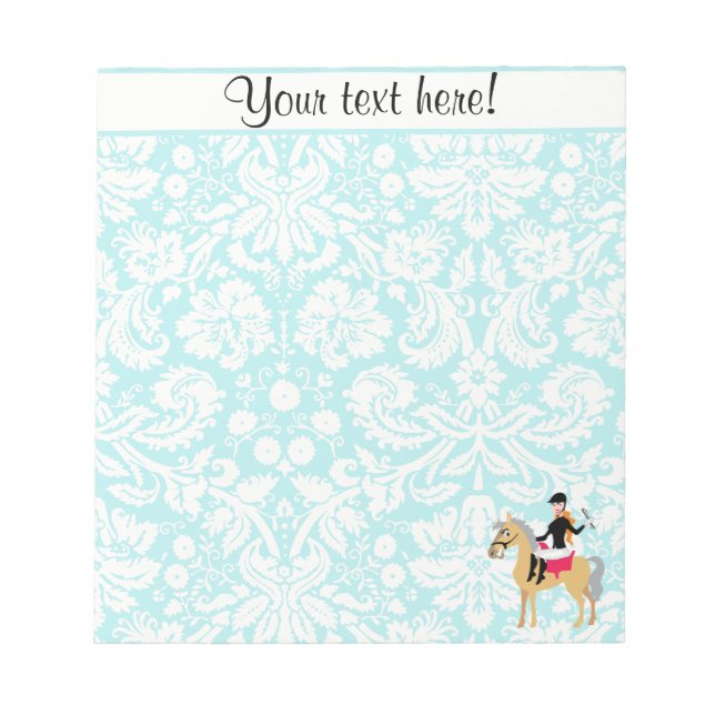 Bloco De Notas Teal Damask Equestrian (Frente)