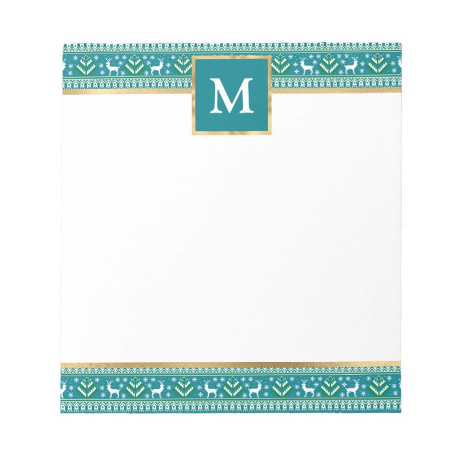 Bloco De Notas Teal de Natal Personalizado Fair Isle (Frente)