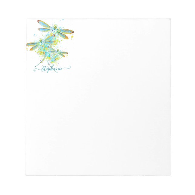 Bloco De Notas Teal Dragonfly splatter personalizado (Frente)
