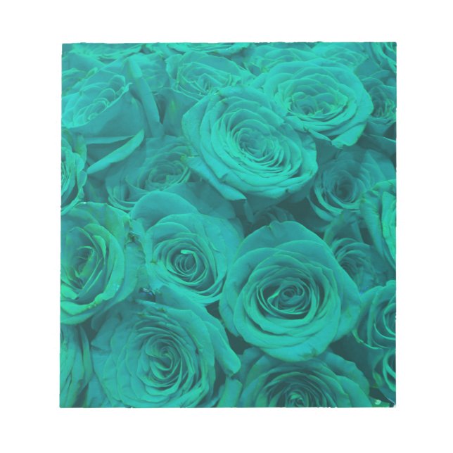 Bloco De Notas Teal elegante romântico - rosas verdes (Frente)