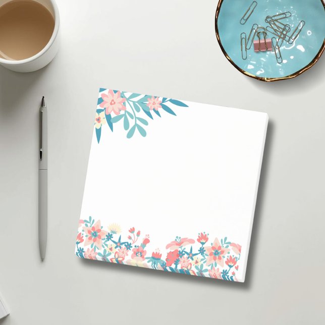 Bloco De Notas Teal Floral Poste nota (Criador carregado)
