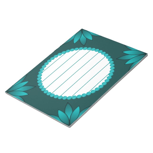 Bloco De Notas Teal Leaf Mandala Design on Dark Cyan (Inclinado)