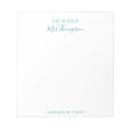 Bloco De Notas Teal Moderno Do Script Desk Of Name