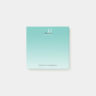 Bloco De Notas Teal Ombre Monograma Elegante Girly Script Office