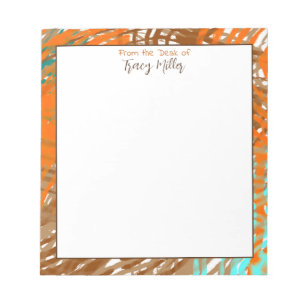 Bloco De Notas Teal personalizado, Abstrato castanho e laranja