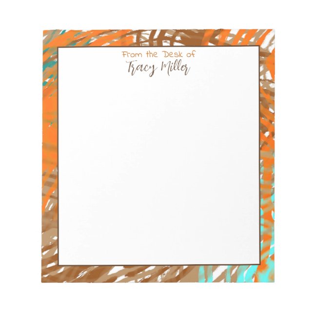 Bloco De Notas Teal personalizado, Abstrato castanho e laranja (Frente)