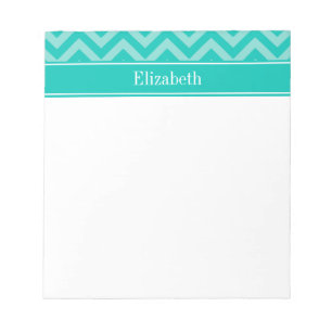 Bloco De Notas Teal Turquoise LG Chevron Nome Teal Monograma