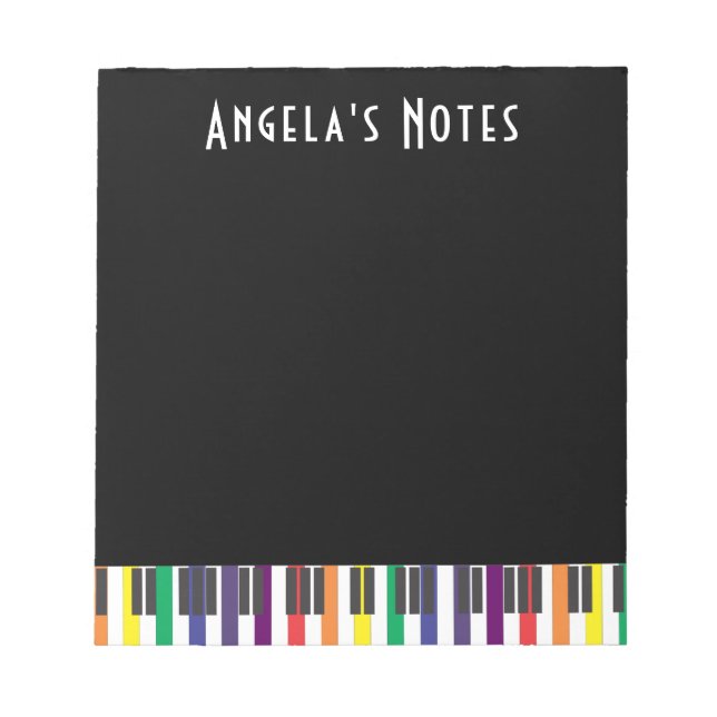 Bloco De Notas Teclas de Piano Arco-íris em Preto (Frente)