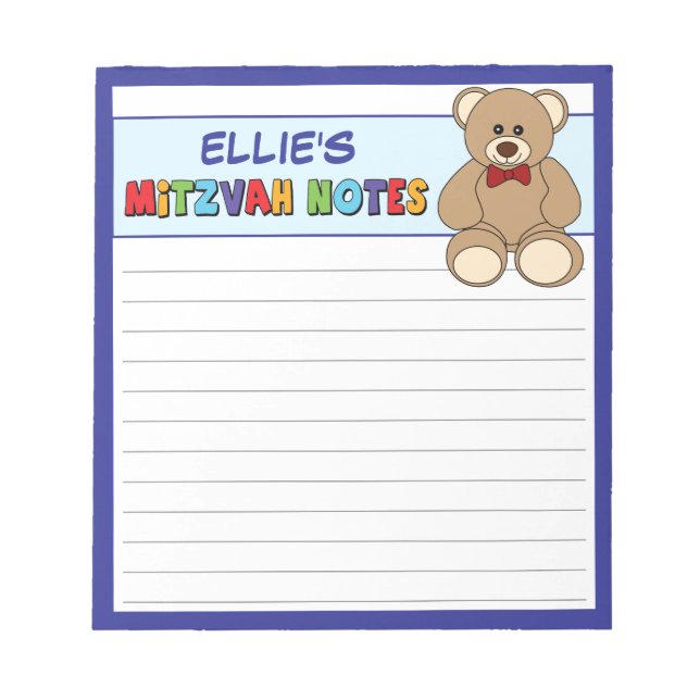 Bloco De Notas Teddy Bear Mitzvah Blue personalizado (Frente)