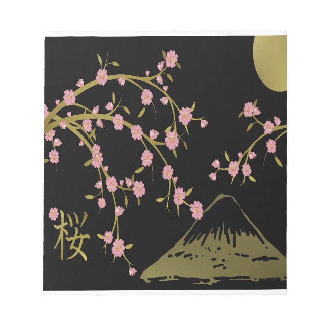 Bloco De Notas Tela Dourada Black Japonesa Rosa Sakura (Frente)