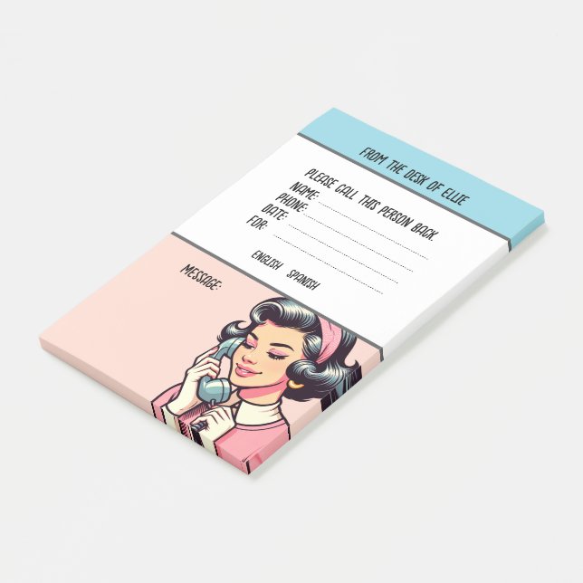 Bloco De Notas Telefone Retro com Nome Personalizado Mensagem Esc (Inclinado)
