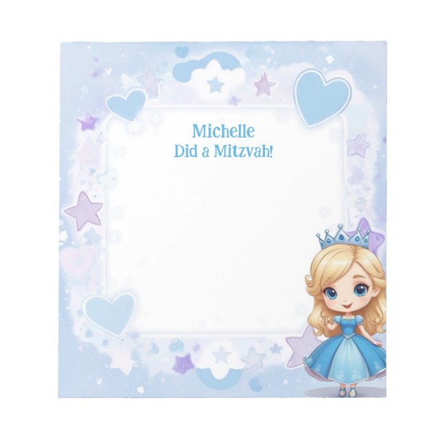 Bloco De Notas Tema da Princesa Azul - Loira Personalizada Mitzva (Frente)