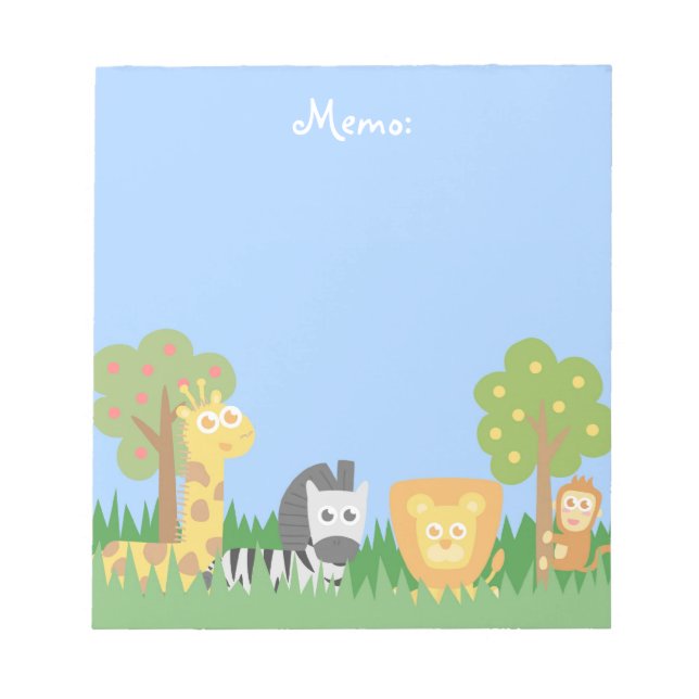 Bloco De Notas Tema de Animais de Safari Fofos e Coloridos (Frente)
