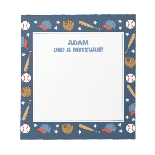 Bloco De Notas Tema do Esporte Blue Baseball Personalizado Mitzva (Frente)