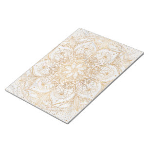 Bloco De Notas Tendência Dourada Floral Mandala Marble Design