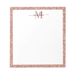 Bloco De Notas Tendência Rosa Dourada Glitter Inicial/Nome Monogr