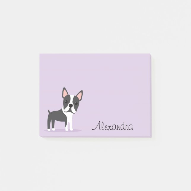 Bloco De Notas Terrier de Boston com roxo conhecido personalizado (Frente)